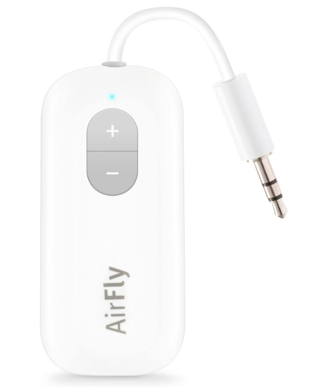Twelve South AirFly SE | Bluetooth Wireless Audio Transmitter Adapter for AirPods/Headphones, 20+ Hr Battery, Works with 3.5mm aux Jacks on Airplanes, TVs, Gym Equipment, and Travel
